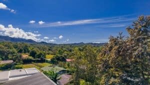 Beautiful view of lush greenery and mountains in Dominical, Costa Rica.