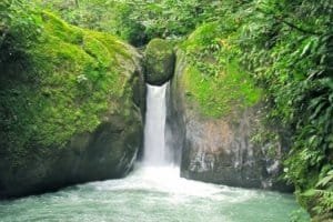 Scenic waterfall surrounded by lush green forest in Dominical, Costa Rica.