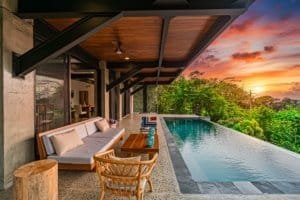 Modern house with infinity pool and ocean view in Dominical, Costa Rica.