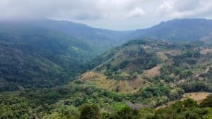 Scenic view of lush mountains and valleys near Dominical, Costa Rica.