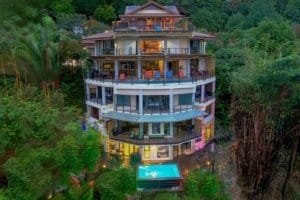 Balinese-inspired luxury home with ocean view and lush surroundings in Dominical.