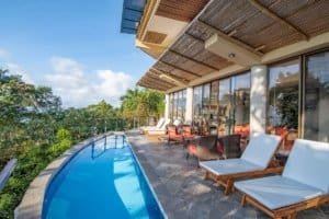 Balinese-inspired home with pool and ocean view in Dominical, Costa Rica.