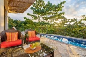 Balinese-inspired home with pool and ocean view in Dominical, Costa Rica.