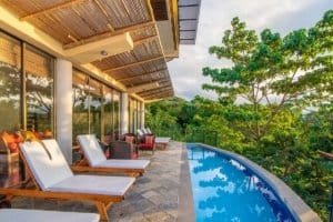 Balinese-inspired home with pool and ocean view in Dominical, Costa Rica.