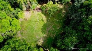 A lush green riverfront lot with trees and open space in Dominical, Costa Rica.