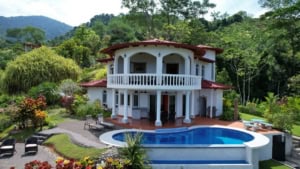 Beautiful Spanish Colonial-style home with ocean and mountain views in Dominical.