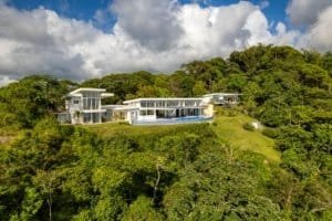 Modern architectural estate overlooking lush jungle in Dominical, Costa Rica.