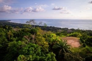 Lush tropical landscape with ocean view and prime building sites in Dominical.
