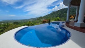 Luxury pool with ocean and mountain views in Dominical Costa Rica.