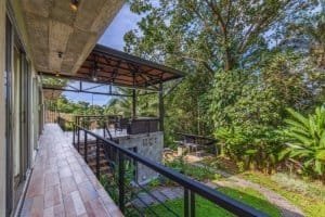 Balcony overlooking lush tropical forest in Dominical Costa Rica.