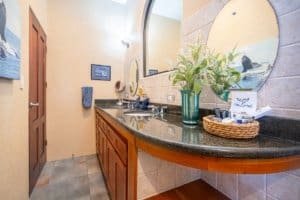 Elegant bathroom with ocean view decor and tropical plants in Dominical.
