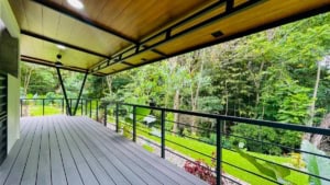 Balcony overlooking lush green forest in Dominical Costa Rica.