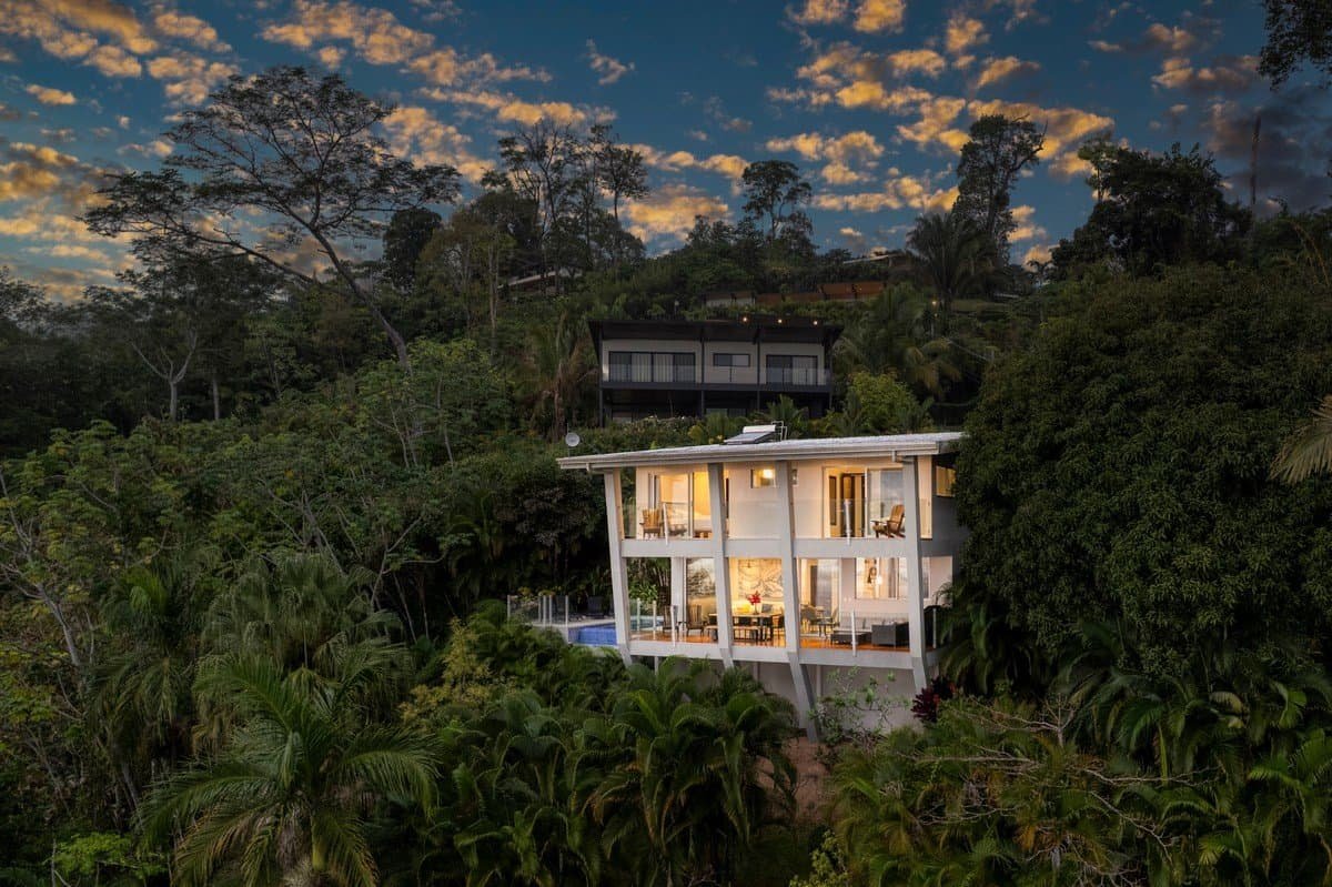Contemporary jungle home with panoramic views and lush greenery in Dominical.