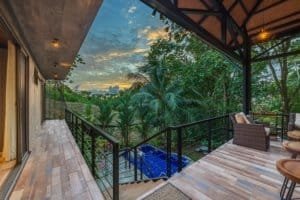 Balcony overlooking lush tropical jungle in Dominical Costa Rica.