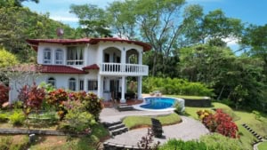 Beautiful Spanish Colonial-style home with ocean and mountain views in Dominical.