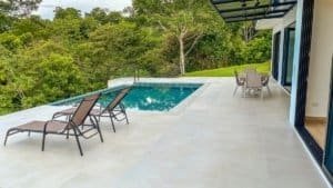 Modern Costa Rica home with pool, mountain, and ocean views.