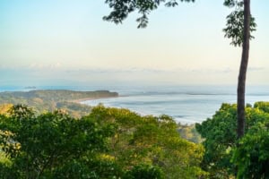 Scenic view of the ocean and lush greenery in Dominical, Costa Rica.
