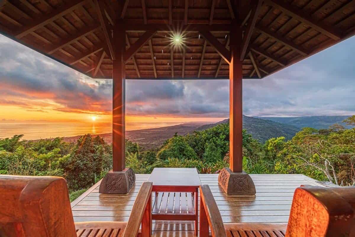 Scenic view from a Costa Rican villa with ocean and sunset in Dominical.