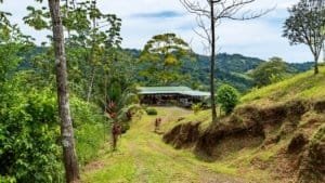 Scenic view of a mountain home with guest cabin near Nauyaca Waterfalls in Costa Rica.