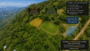 Aerial view of build-ready property with two building sites in Dominical, Costa Rica.