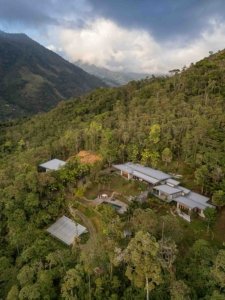 Spacious mountain retreat home with panoramic views and lush greenery.