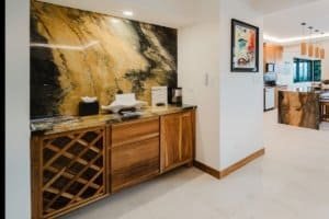 Modern interior with wooden accents and colorful artwork in Costa Rica.