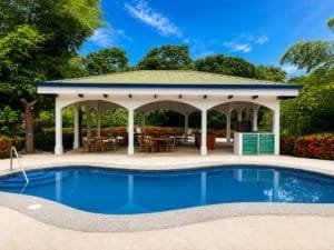 Swimming pool with pavilion and resort amenities in Dominical Costa Rica.