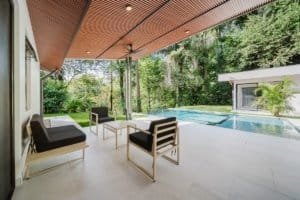Modern private home with pool and outdoor seating in Dominical, Costa Rica.
