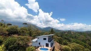 Modern home with ocean and mountain views in Dominical, Costa Rica.