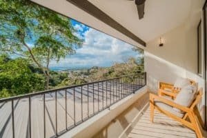 Balcony with ocean and jungle view in Costa Rica luxury estate.