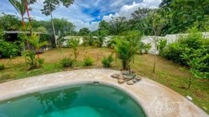 Lush tropical garden with pool near Marino Ballena National Park in Dominical.