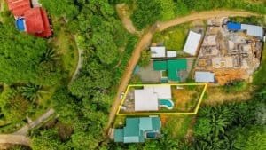 Aerial view of a residential property with pool near Dominical, Costa Rica.