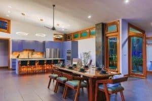 Spacious kitchen and dining area with mountain views in Dominical.