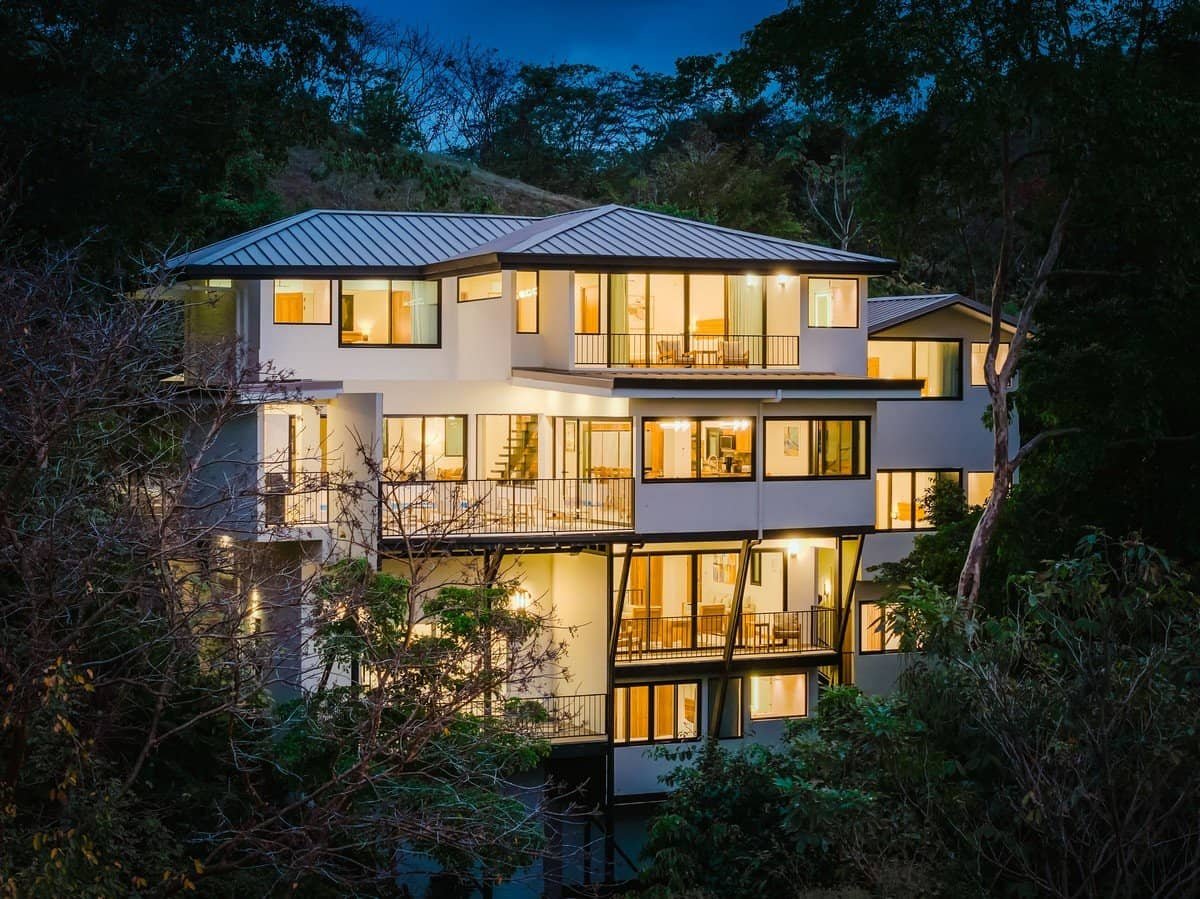 Modern multi-story estate with ocean and jungle views in Dominical, Costa Rica.