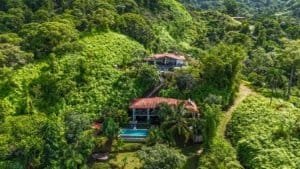 Secluded jungle home with pool and ocean view in Dominical, Costa Rica.