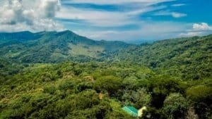 Green mountains and blue sky in Dominical, Costa Rica.