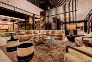 Elegant interior with modern furniture and warm lighting in Dominical.