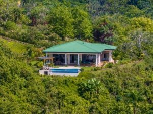 Whitewater ocean view home with infinity pool and lush garden in Dominical.
