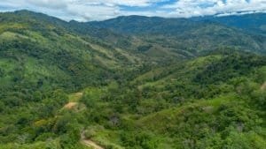Lush green mountains and valleys in Dominical, Costa Rica.