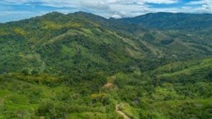 Lush green mountains and valleys in Dominical, Costa Rica.