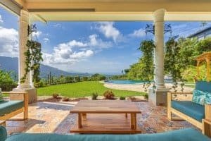 Beautiful ocean view from a luxury Costa Rica home with pool and garden.