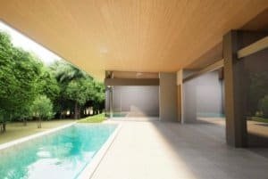 Contemporary Costa Rican home with pool and outdoor patio area.