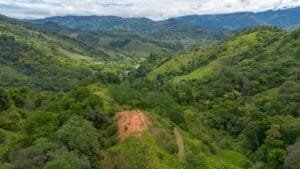 Scenic view of green hills and valleys in Dominical, Costa Rica.