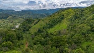 Lush green hills and mountains in Dominical, Costa Rica.