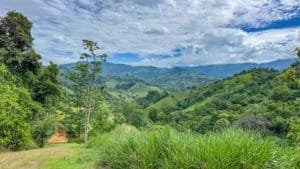 Beautiful lush green hills and valleys in Dominical, Costa Rica.