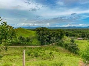Large jungle plot with building platforms, internal drives, and mountain views in Dominical.