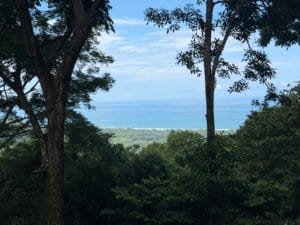 Scenic ocean view from rainforest land in Matapalo, Costa Rica.