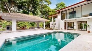 Modern tropical home with private pool and covered patio in Dominical, Costa Rica.
