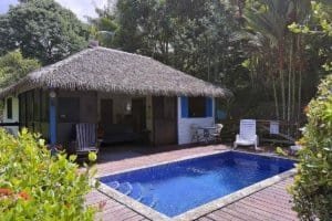 Cozy jungle home with private pool and thatched roof in Costa Rica.