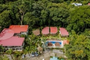 Aerial view of a private villa with resort amenities in Dominical, Costa Rica.
